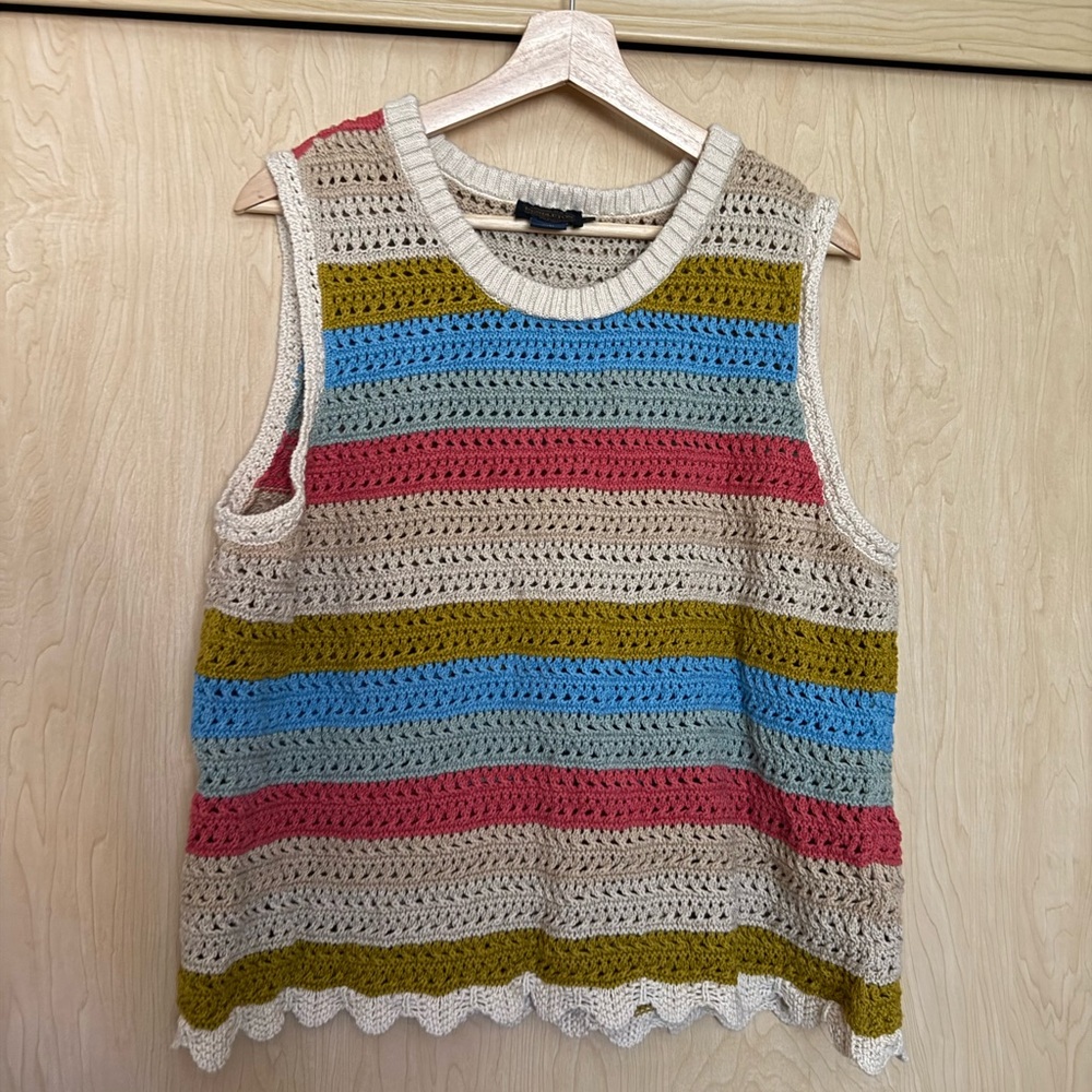 Pendleton Crochet Stripe Tank - Beige, Blue, Olive & Rose